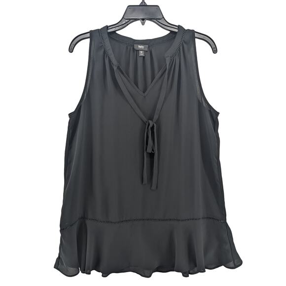 Mossimo Peplum Blouse Medium Black Tie Front Sleeveless V Neck‎ Draped Workwear - Picture 8 of 8